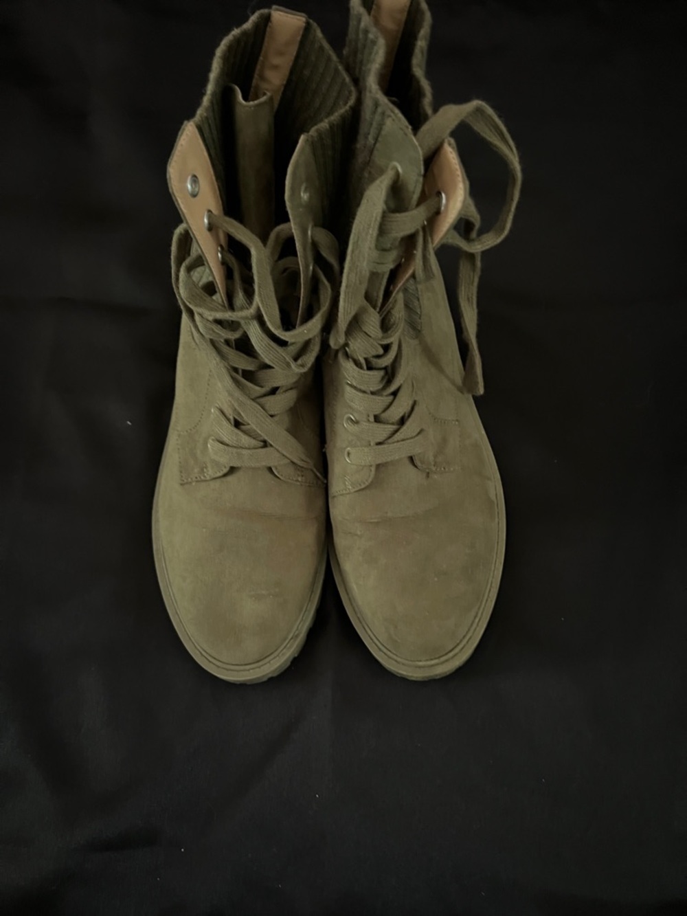 crown & ivy Olive Green Lace-Up Ankle Boots
